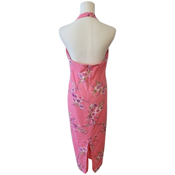 Vintage Miss Darby Pink Halter Beaded Floral Midi Dress Size 8 Petite - Picture 4 of 6